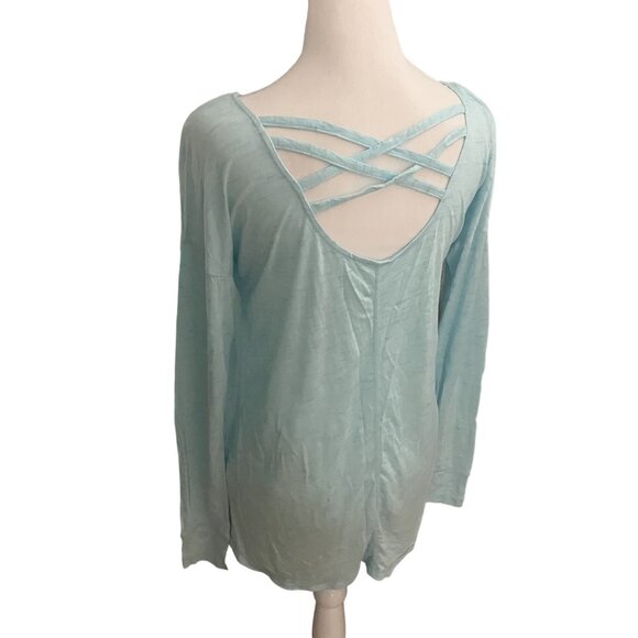 Ideology Women's XS Light Blue Long Sleeve Criss-Cross Back Top Nwt - Picture 2 of 4
